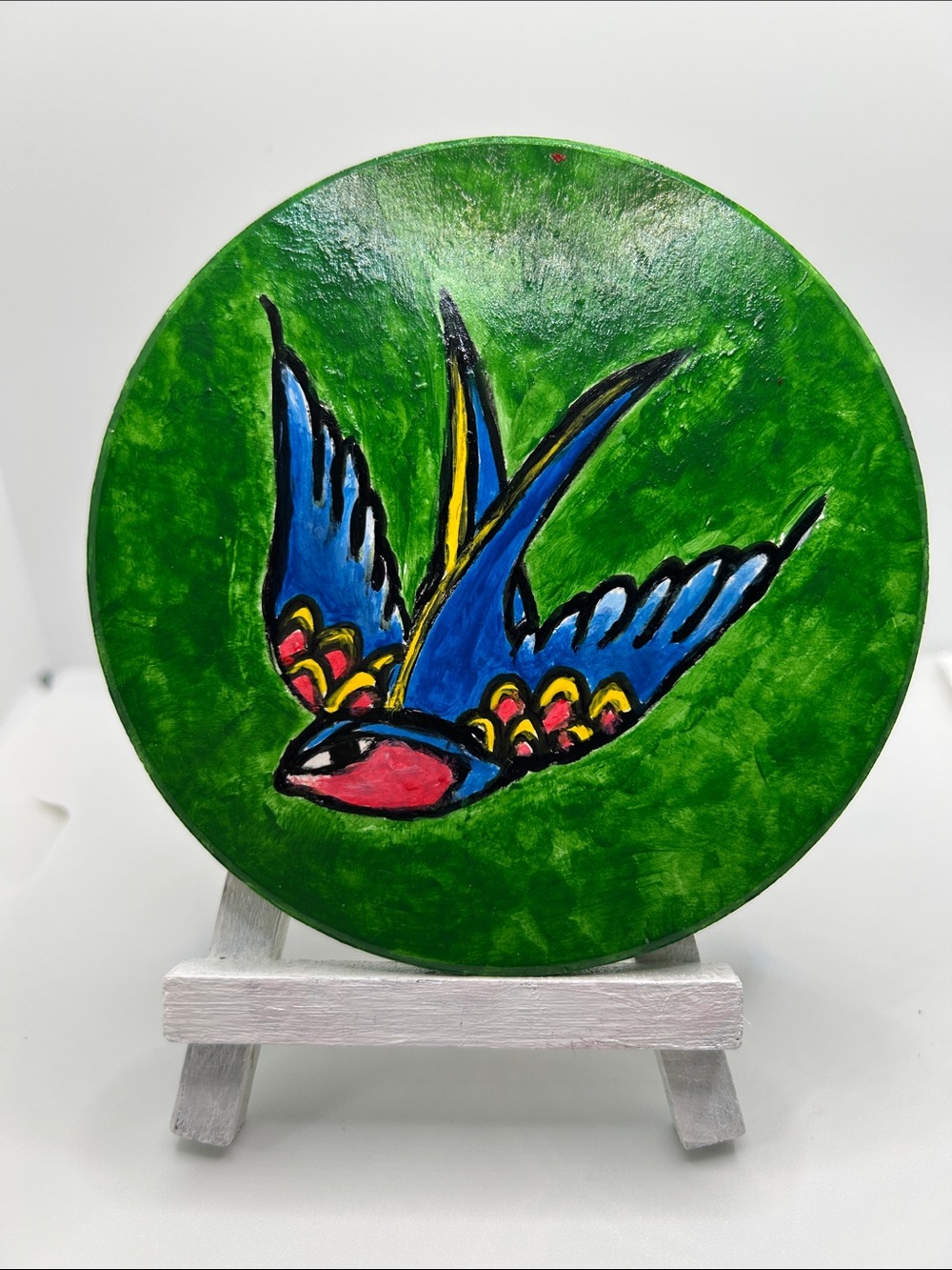 Hand-Painted Blue Swallow Decorative Round Plaque